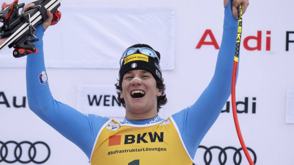 Giovanni Franzoni freut sich in Wengen über seinen ersten Sieg im Ski-Weltcup
