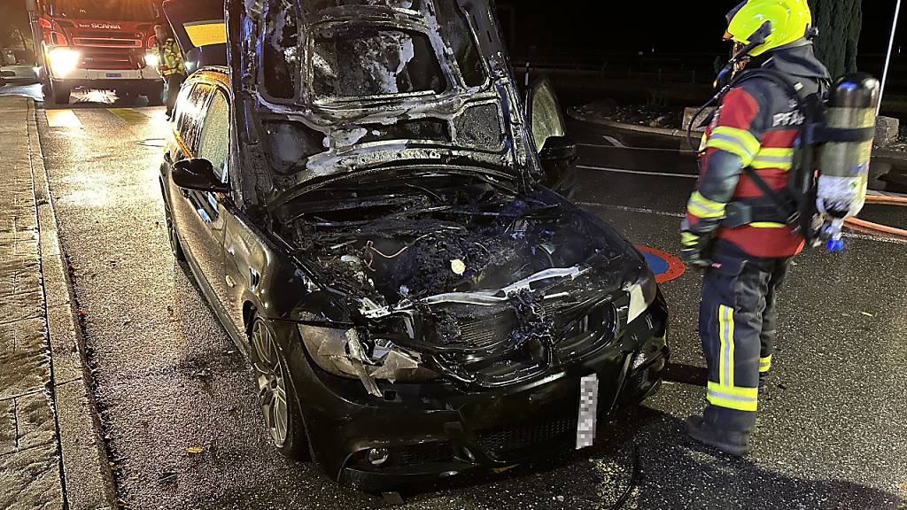 Fahrzeug brennt auf Autobahnraststätte in Freienbach SZ