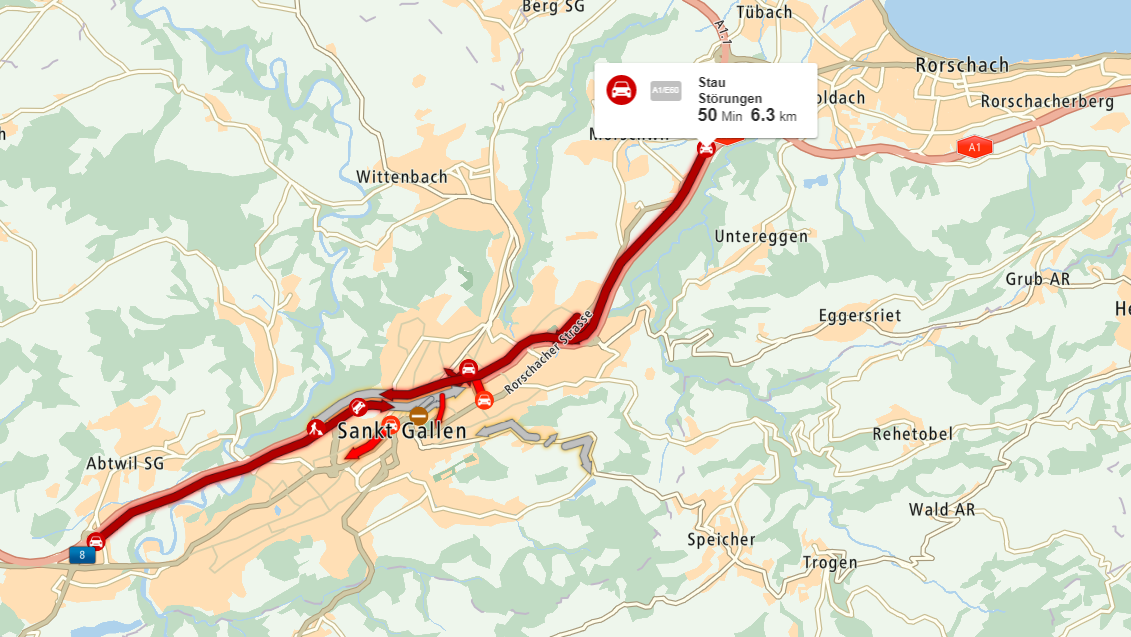 Nach einer Sperre des Rosenbergtunnels bahnte sich ein Stau an.