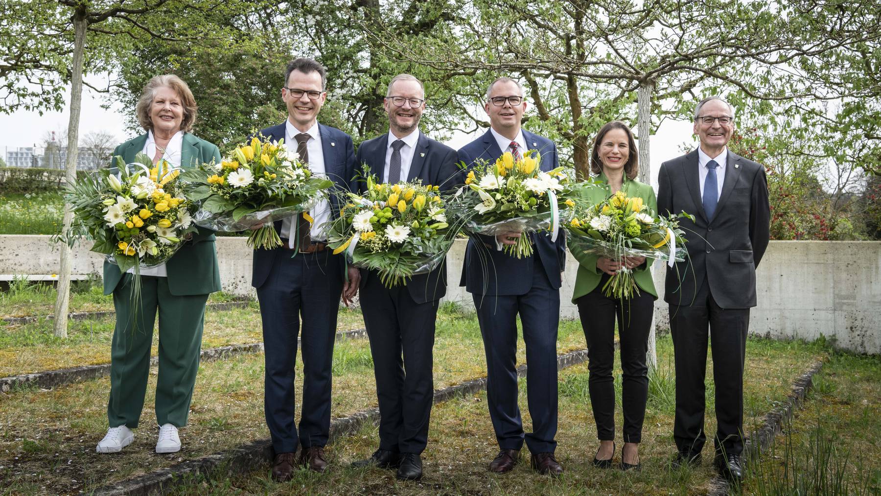 Die neue Thurgauer Regierung (v.l.n.r.): Sonja Wiesmann (SP), Dominik Diezi (Mitte), Walter Schönholzer (FDP), Urs Martin (SVP) und Denise Neuweiler (SVP).