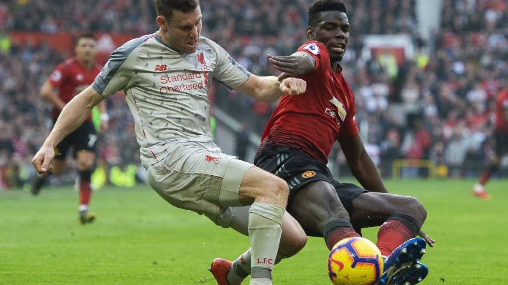 Kein Sieger im Duell zwischen Liverpools James Milner und Manchester Uniteds Paul Pogba