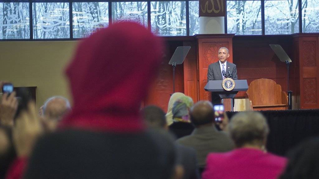 US-Präsident Obama spricht in der Moschee in Baltimore.