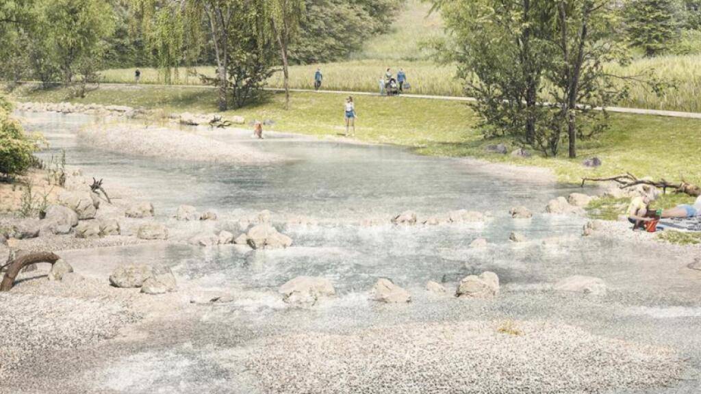 Dietikon soll besser vom Hochwasser der Reppisch geschützt werden. So stellt sich der Kanton die Umgestaltung vor (Visualisierung).