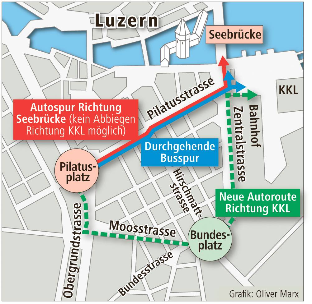 Die Zufahrt zum Bahnhof Luzern ist künftig nur noch via Zentralstrasse möglich.