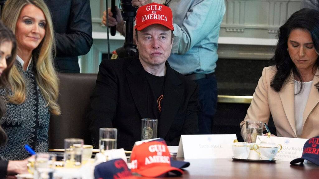 ARCHIV - Elon Musk (M) hört zu, als US-Präsident Trump während einer Kabinettssitzung im Weißen Haus spricht. Foto: Evan Vucci/AP/dpa