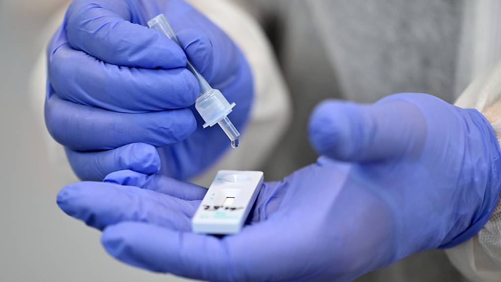 ARCHIV - Ein Helfer verarbeitet eine Probe für einen Corona-Schnelltest. Foto: Martin Schutt/dpa-Zentralbild/dpa