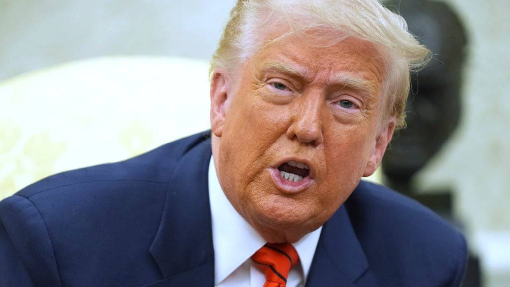 US-Präsident Donald Trump während eines Treffens mit dem kanadischen Premierminister  Carney im Weißen Haus. Foto: Evan Vucci/AP/dpa