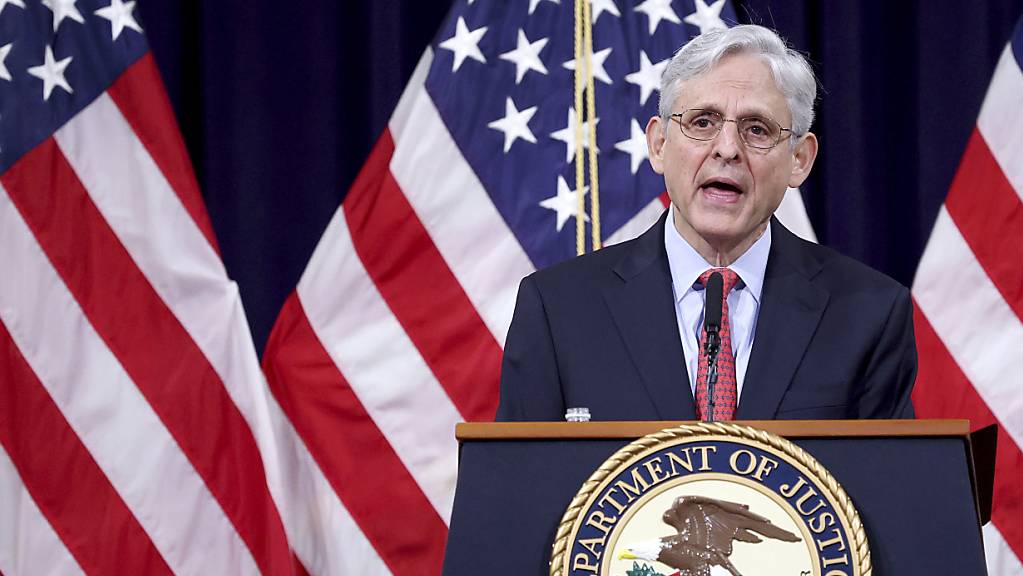 ARCHIV - US-Justizminister  Merrick Garland spricht im Justizministerium in Washington. Foto: Win Mcnamee/Pool Getty Images North America/AP/dpa