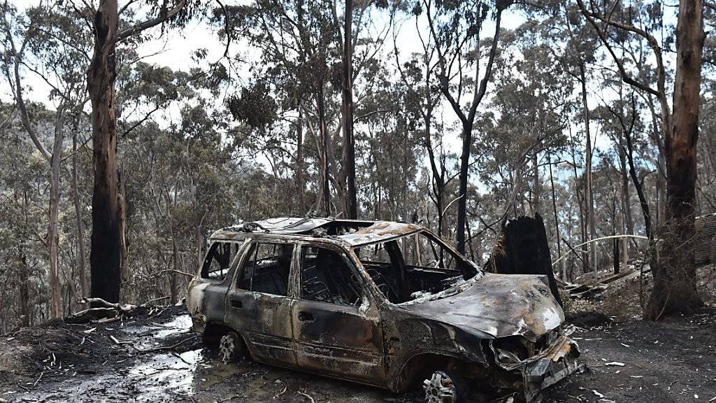 Eine ausgebranntes Auto zeugt von den verheerenden Buschbränden in Australien.