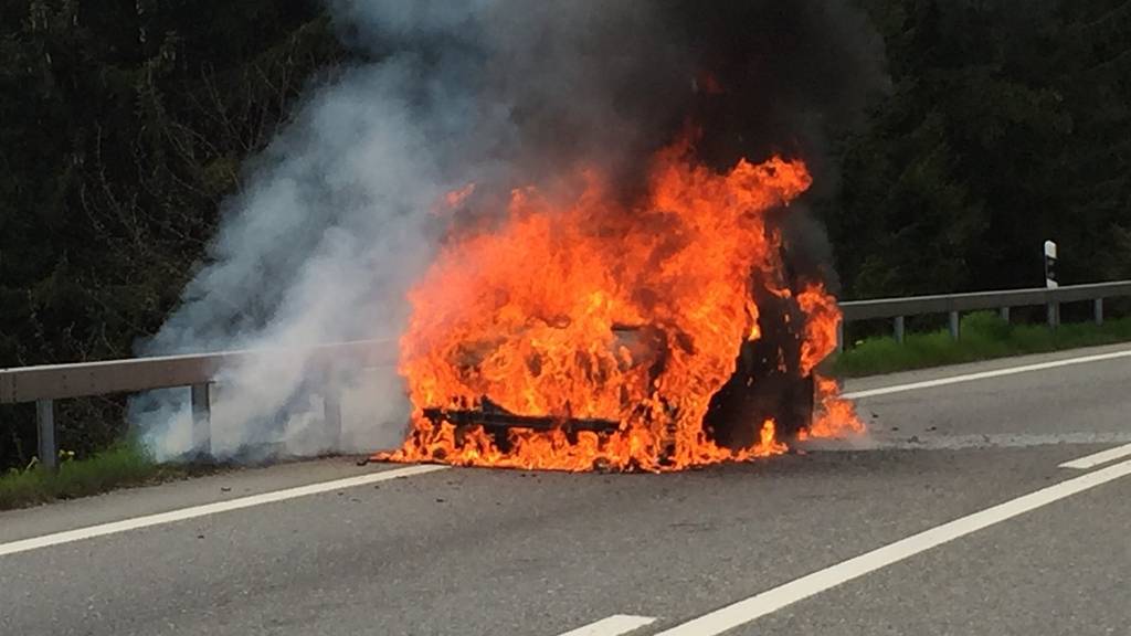 Das Auto fing Feuer kurz nach dem Anhalten.
