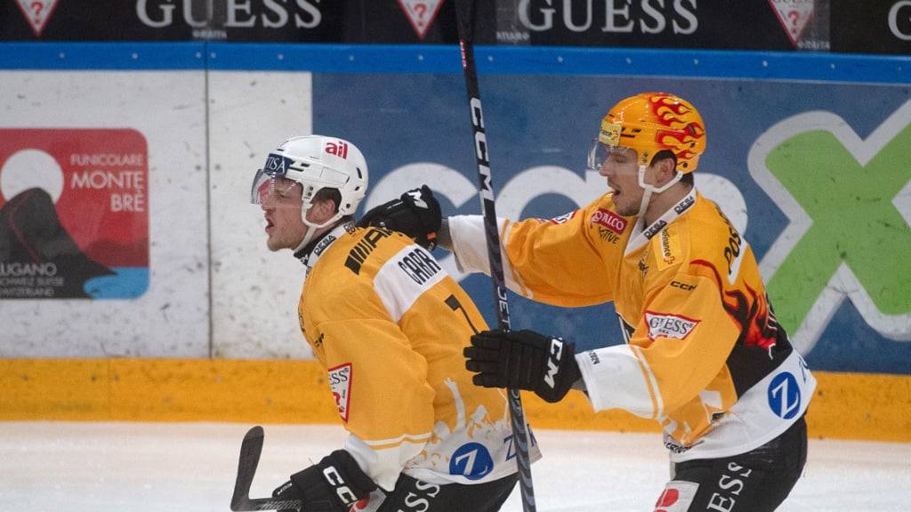 In speziellen gold-gelben Derbytrikots lässt Lugano dem Erzrivalen Ambri-Piotta keine Chance