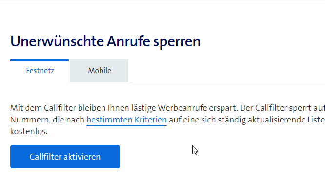 Swisscom Callfilter