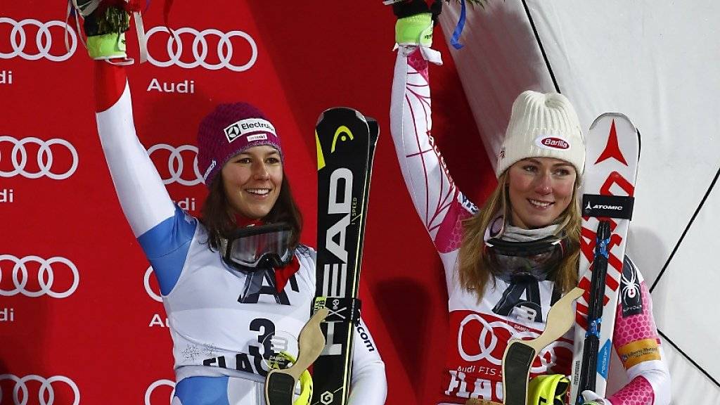 Beim letzten Weltcup-Slalom in Flachau zeitgleich im 3. Rang klassiert: Wendy Holdener und Mikaela Shiffrin