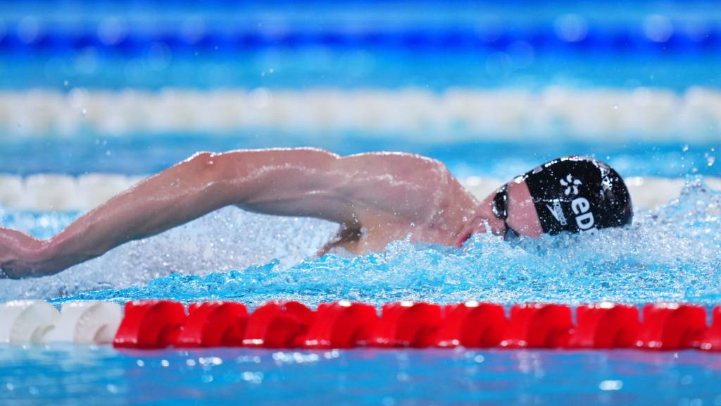 Der junge Deutsche Johannes Liebmann auf dem Weg zum Weltrekord über 1500 m Crawl