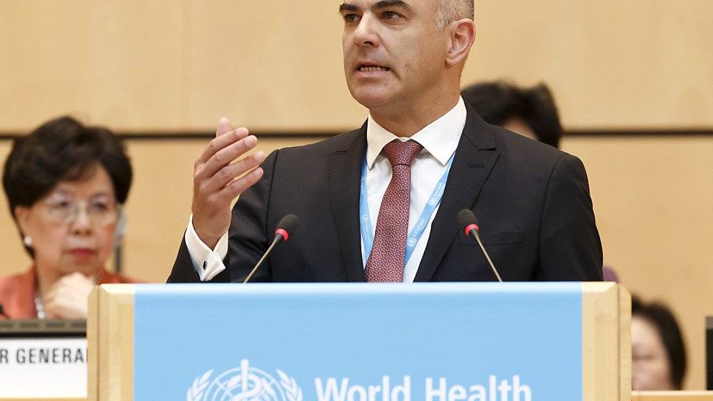 Bundesrat Alain Berset bei der Eröffnung der WHO-Vollversammlung in Genf.