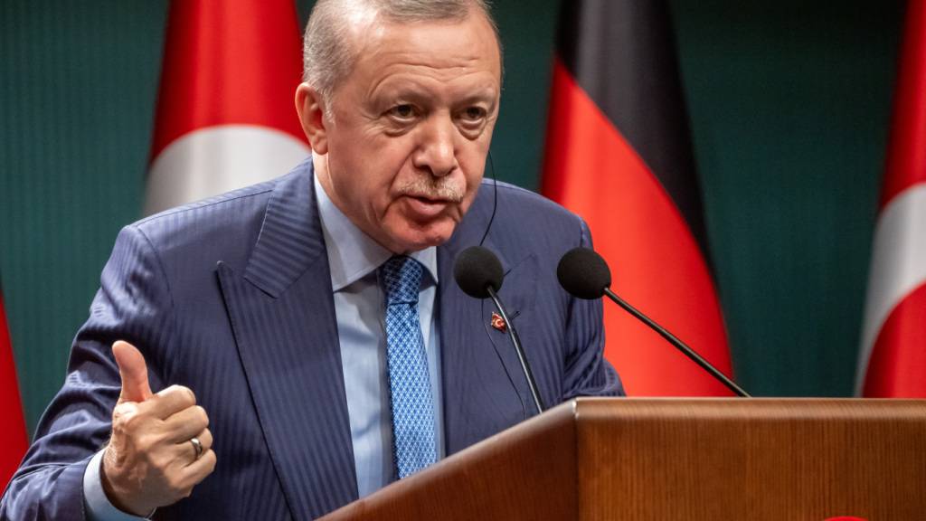 ARCHIV - Recep Tayyip Erdogan, Präsident der Türkei, spricht bei einer Pressekonferenz. Foto: Michael Kappeler/dpa/Archivbild