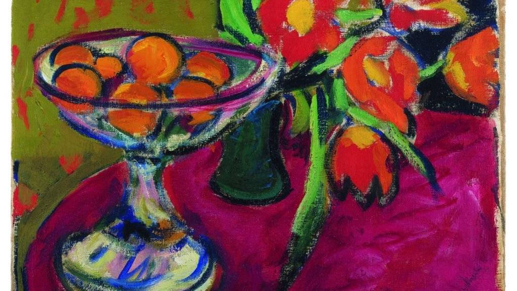 Ernst Ludwig Kirchners «Stillleben mit Orangen und Tulpen» (1909) ist eines der Exponate der Ausstellung "Kirchner, Léger, Scully & mehr“ in Vaduz, die wegen grosser Nachfrage um ein Jahr verlängert wird. (zVg, Ausschnitt)
