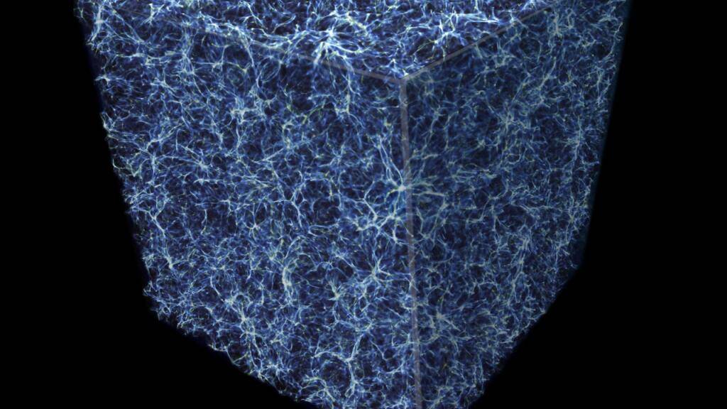 Ein Stück des Universums, bestehend aus Filamenten und Leerräumen. Entlang der Filamenten bewegen sich Galaxien auf grosse Galaxienhaufen zu - und zwar, indem sie um die Achse ihres Filaments rotieren. Das haben Astronomen jetzt erstmals nachgewiesen (Künstlerische Darstellung Nasa)