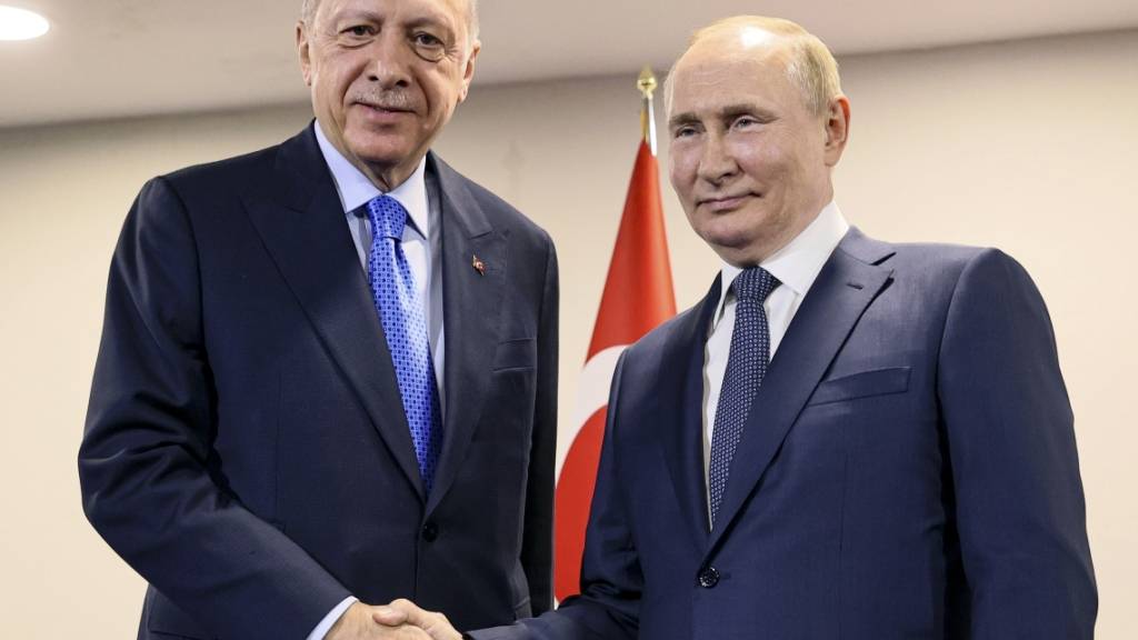 ARCHIV - Kremlchef Wladimir Putin (r) und Tayyip Erdogan, Präsident der Türkei, bei einem früheren Treffen in Teheran. Foto: Sergei Savostyanov/Pool Sputnik Kremlin/AP/dpa