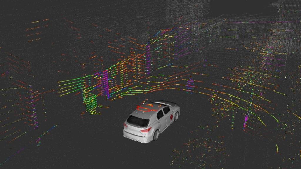 Ein Laserscan der Empa-Teststrecke: Die Forschenden möchten einen Sehtest für selbstfahrende Autos entwickeln und untersuchen dazu, wie die Sensoren im Fahrzeug die Umgebung erfassen. (Pressebild)