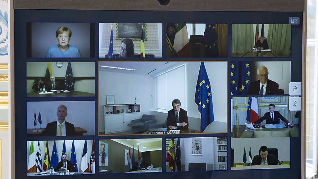 EU-Gipfel per Video: Die 27 EU-Chefs diskutieren am Freitag über den mehrjährigen EU-Haushalt und einen Milliarden schweren Wiederaufbaufonds, mit dem sie die wirtschaftlichen Folgen der Corona-Pandemie abfedern wollen. Dabei wird auch über gemeinsame EU-Schulden gesprochen. (Archiv)