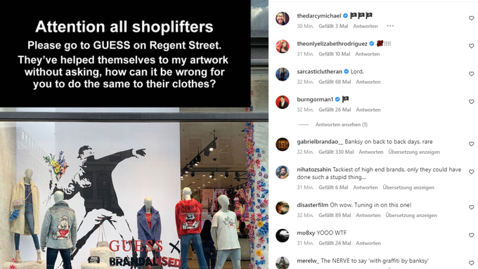 Banksy ruft Ladendiebe dazu auf, Londoner Guess-Laden auszuräumen