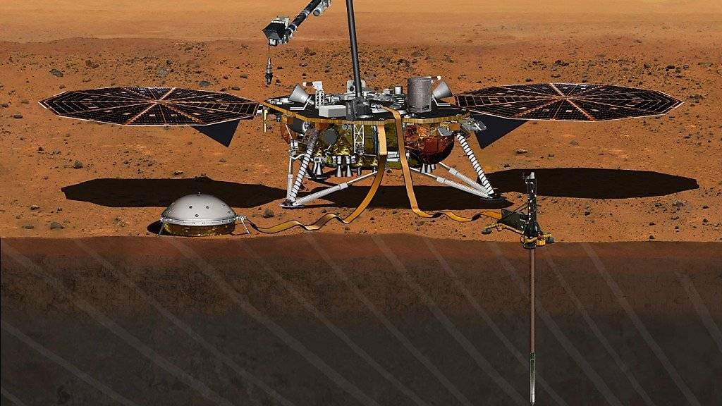 Der «InSight»-Roboter in einer Illustration: Ob das Gefährt doch noch auf die Reise zum Mars geschickt wird, ist nach dem jüngsten Rückschlag unsicher. (Archivbild)