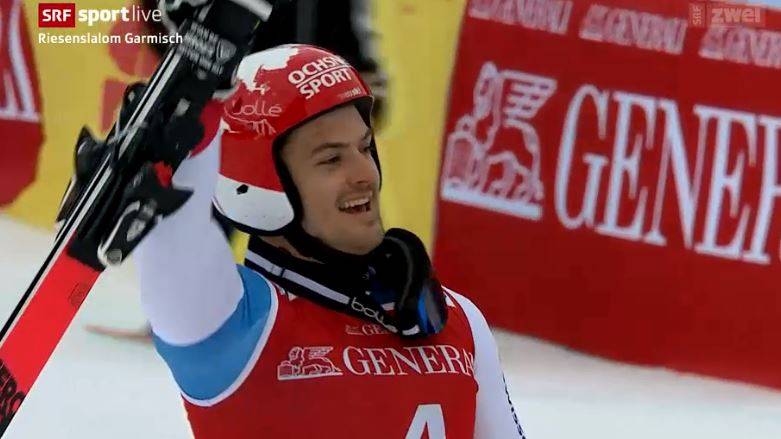 Loic Meillard fährt in Garmisch auf das Podest