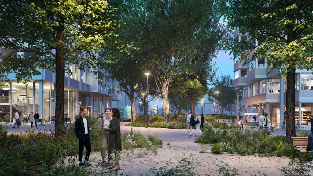 Visualisierung der ersten Bauetappe des Quartiers Unterfeld Süd.