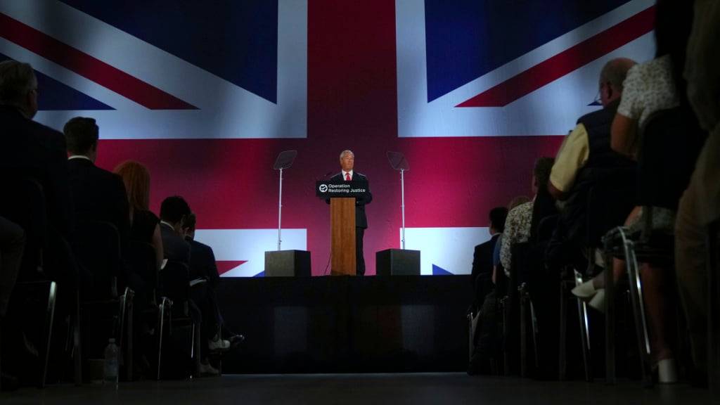 Der Vorsitzende der britischen Reformpartei, Nigel Farage. Foto: Joanna Chan/AP/dpa