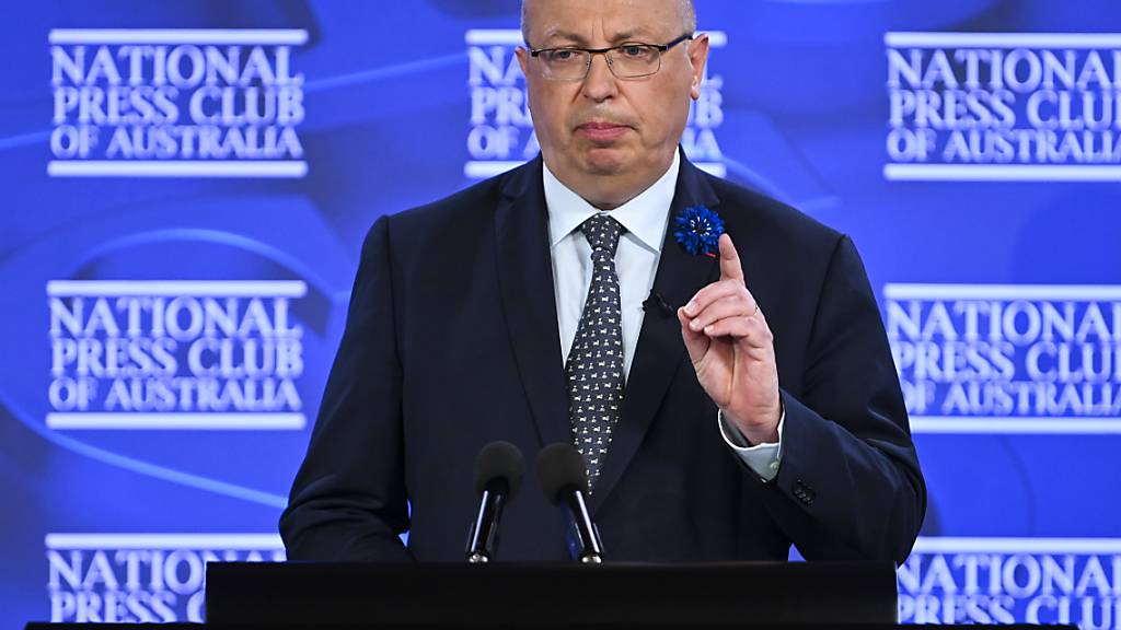 France's Ambassador to Australia Jean-Pierre Thebault delivers his address to the National Press Club in Canberra, Wednesday, November 3, 2021. (AAP Image/Lukas Coch) NO ARCHIVING