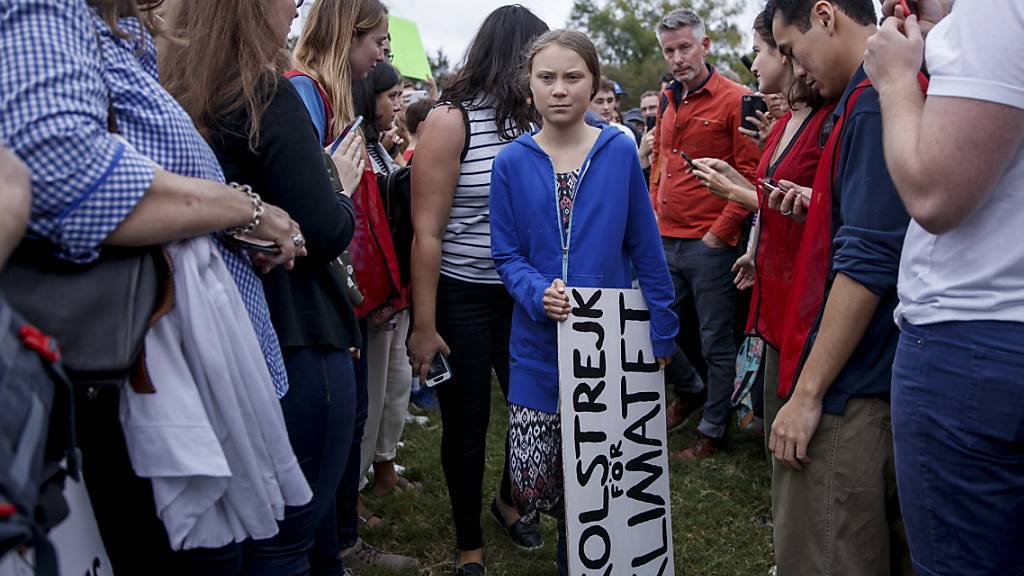 Auch in Washington hat Klimaaktivistin Greta Thunberg ihr eigenes Protestschild dabei.