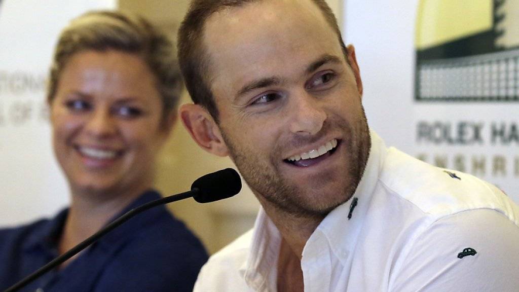 Kim Clijsters und Andy Roddick bei der Ehrung in Newport