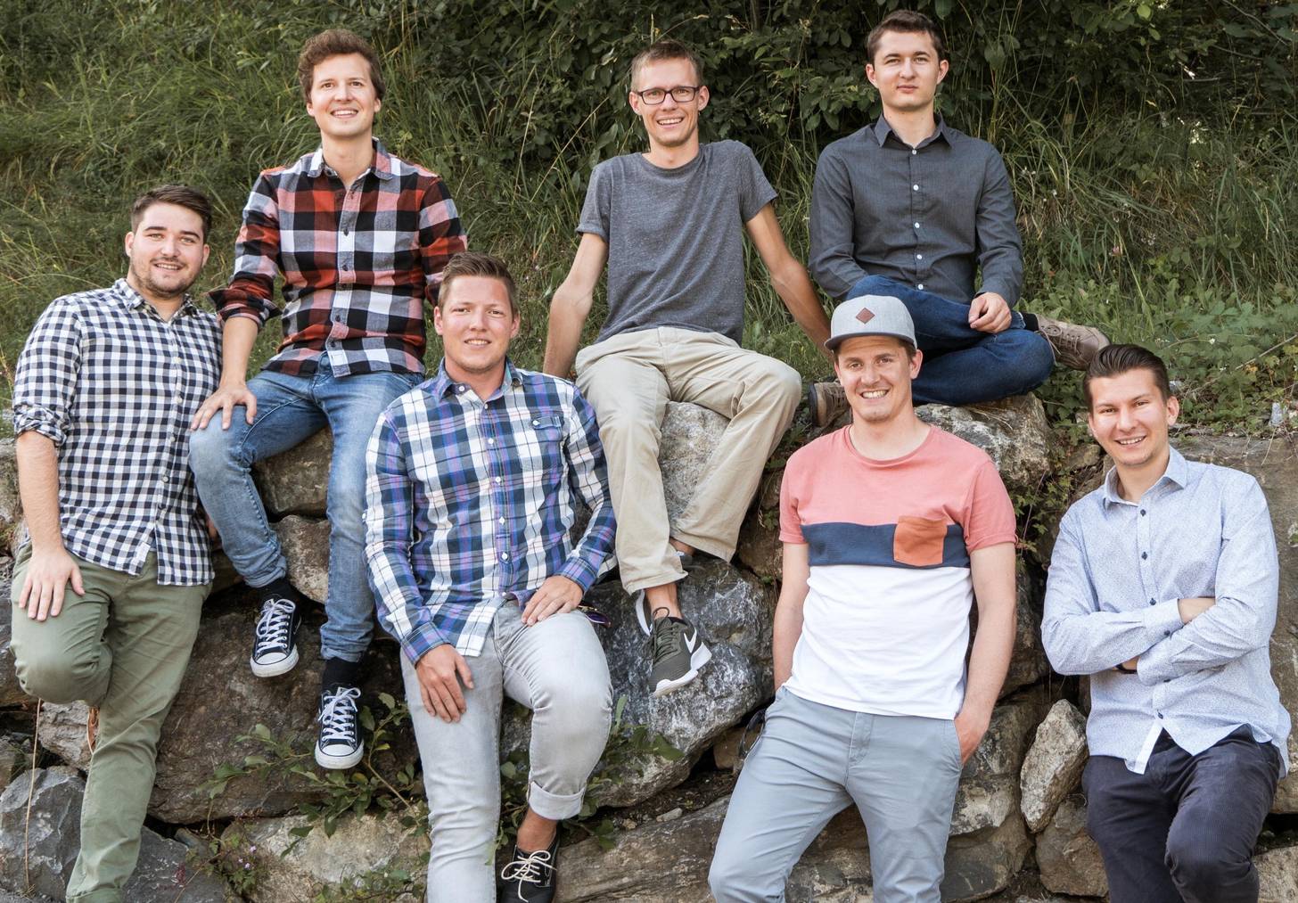 Von links: Tobias Grimm, Stefan Pfister, Jonas Harlacher, Mirko Schindler, Daniel Schürch, Jan Dino und Simon Reinker. (Bild: zVg)