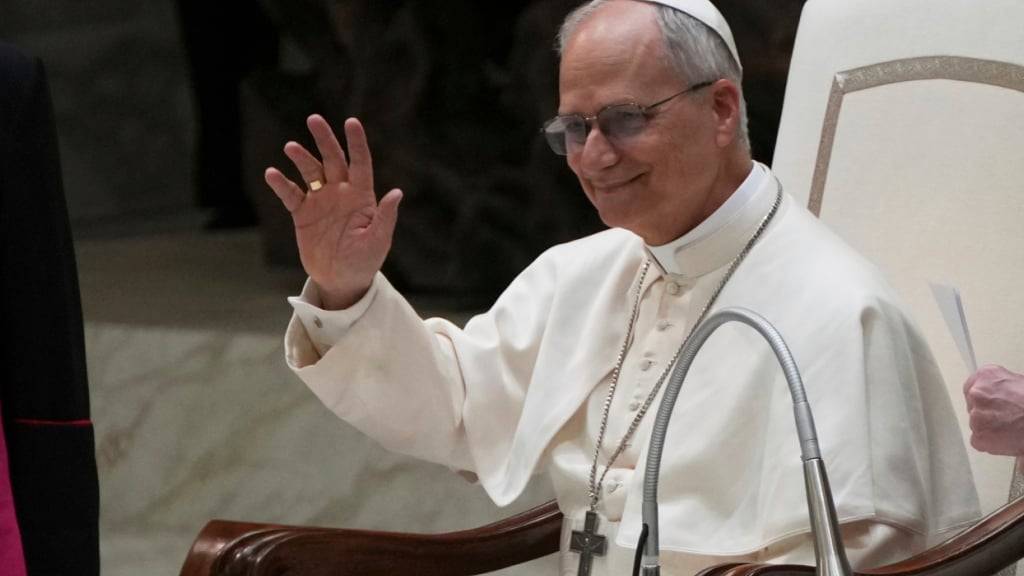 Papst Leo XIV. bei einer Audienz für internationale Medienvertreter in der Halle Paul VI. im Vatikan. Foto: Domenico Stinellis/AP/dpa/Archivbild