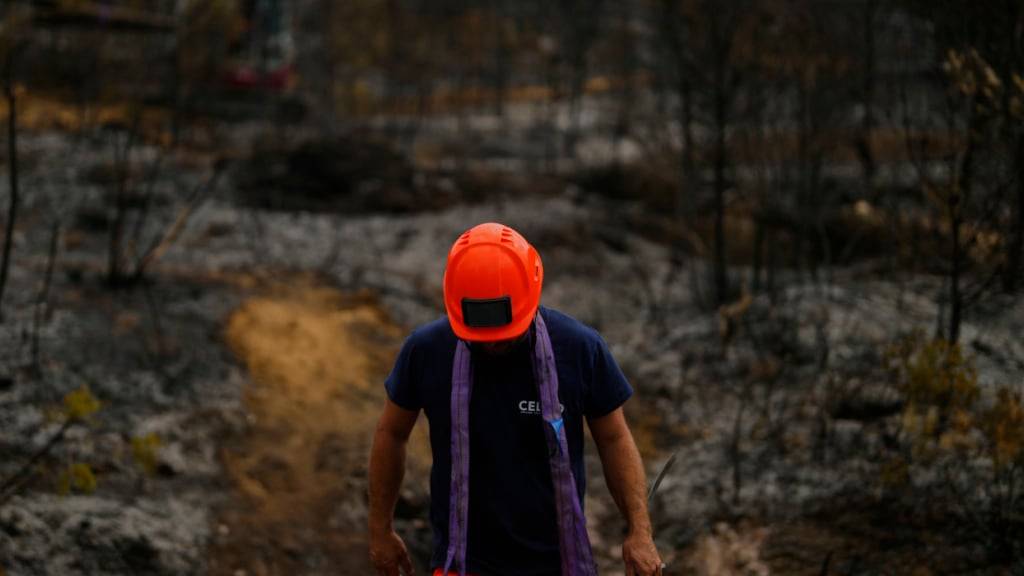 Ein Forstarbeiter während eines Waldbrandes. Mehrere Tage nach dem Ausbruch des größten Flächenbrandes in Frankreich seit Jahrzehnten hat ein Großaufgebot der Feuerwehr die Flammen unter Kontrolle bringen können. Foto: Manu Fernandez/AP/dpa/Bild vom 08.08.2025
