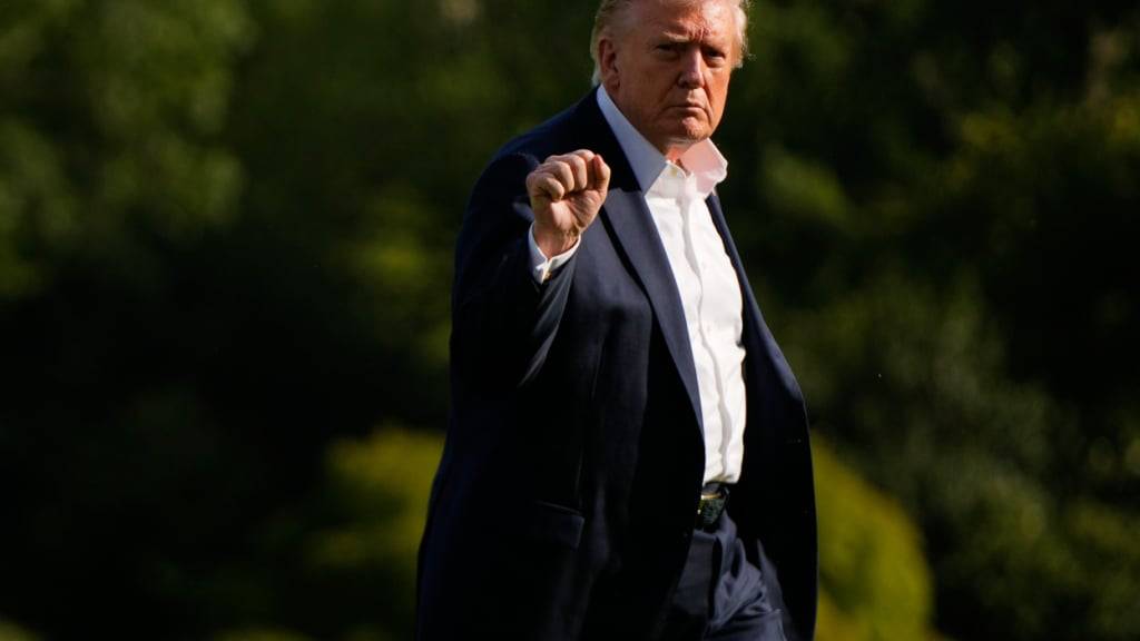 US-Präsident Donald Trump gestikuliert bei seiner Ankunft im Weißen Haus. Foto: Julia Demaree Nikhinson/AP/dpa