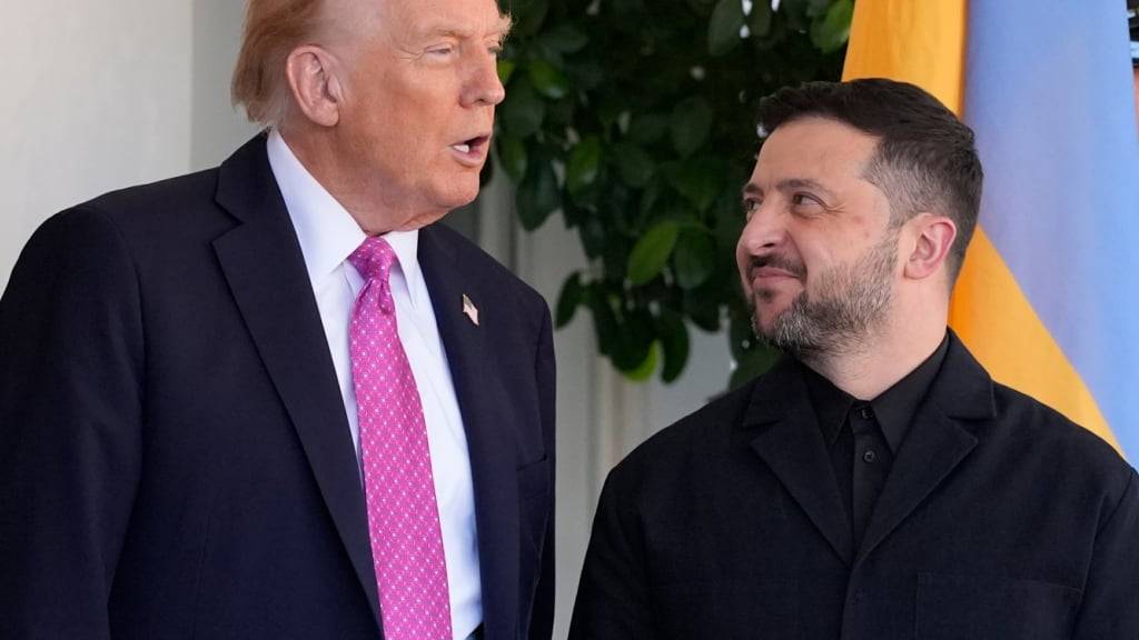 ARCHIV - US-Präsident Donald Trump (l) begrüsst den ukrainischen Präsidenten Wolodymyr Selenskyj vor dem Weißen Haus. Foto: Alex Brandon/AP/dpa/Archivbild