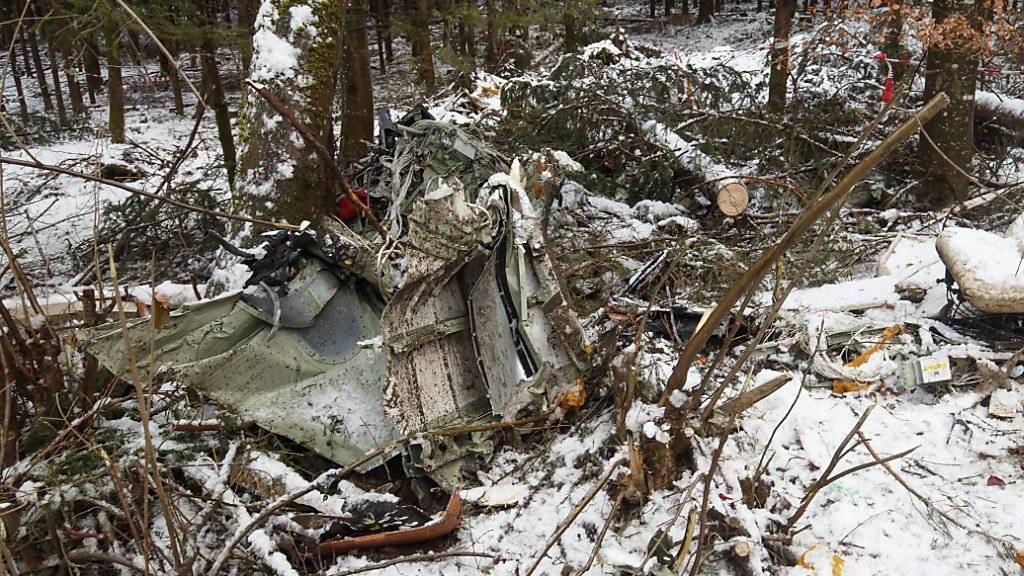 Die Überreste des Flugzeugs im Wald - die Wrackteile sind mittlerweile geborgen.