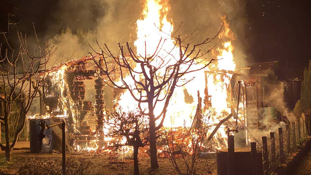 Flammen zerstören ein Gartenhaus in Rotkreuz