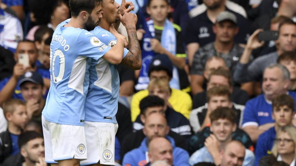 Ein Fingerzeig an die Konkurrenz: Gabriel Jesus nach seinem Siegtor für Manchester City gegen Chelsea