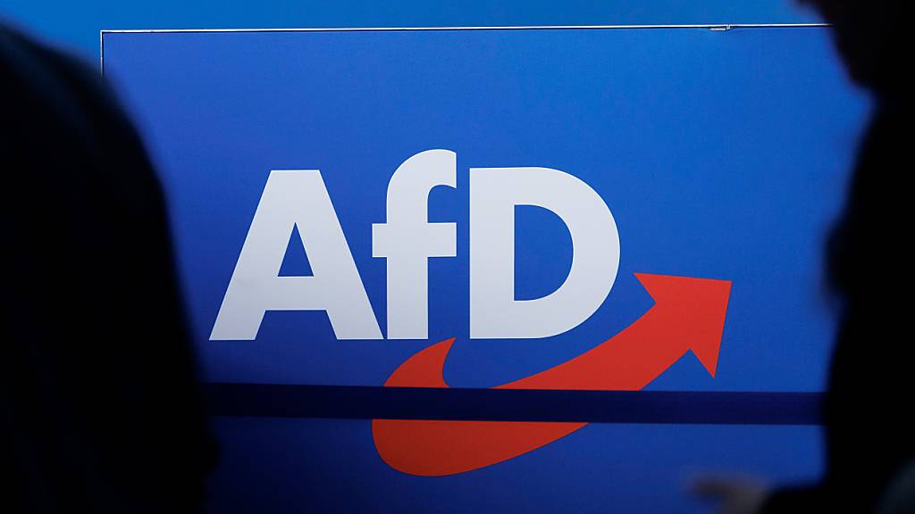 ARCHIV - Das Parteilogo ist beim AfD-Bundesparteitag in der Magdeburger Messe zu sehen. Foto: Carsten Koall/dpa