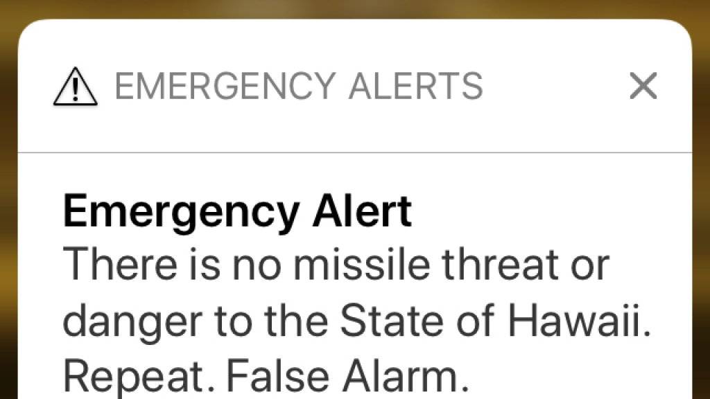 «Es gibt keine Raketenbedrohung oder Gefahr für den Bundesstaat Hawaii»: Kurze Zeit nach der falschen Alarmmeldung verschickte die Katastrophenschutzbehörde eine Entwarnung an die Mobiltelefone.