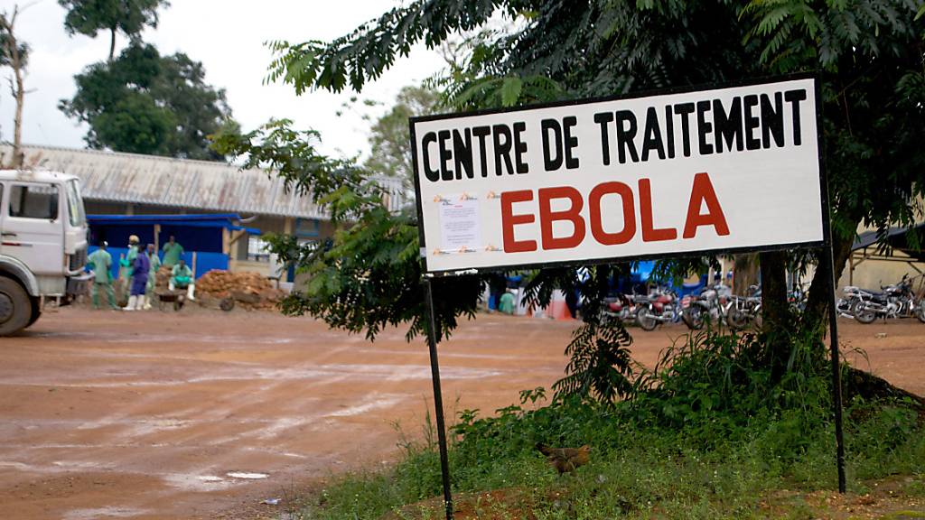 ARCHIV - Ein Wegweiser kündigt den Eingang zur Ebola-Behandlungsstation in Gueckedou, Guinea, an. Im westafrikanischen Staat Elfenbeinküste ist der erste Fall der lebensgefährlichen Ebola-Krankheit seit mehr als einem Vierteljahrhundert registriert worden. Foto: Kristin Palitza/dpa