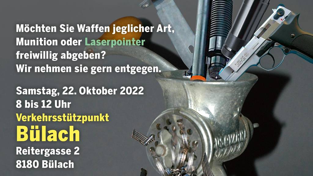 Am Samstag, 22. Oktober, findet im Verkehrsstützpunkt Bülach ein Aktionstag zur freiwilligen Waffenabgabe statt.