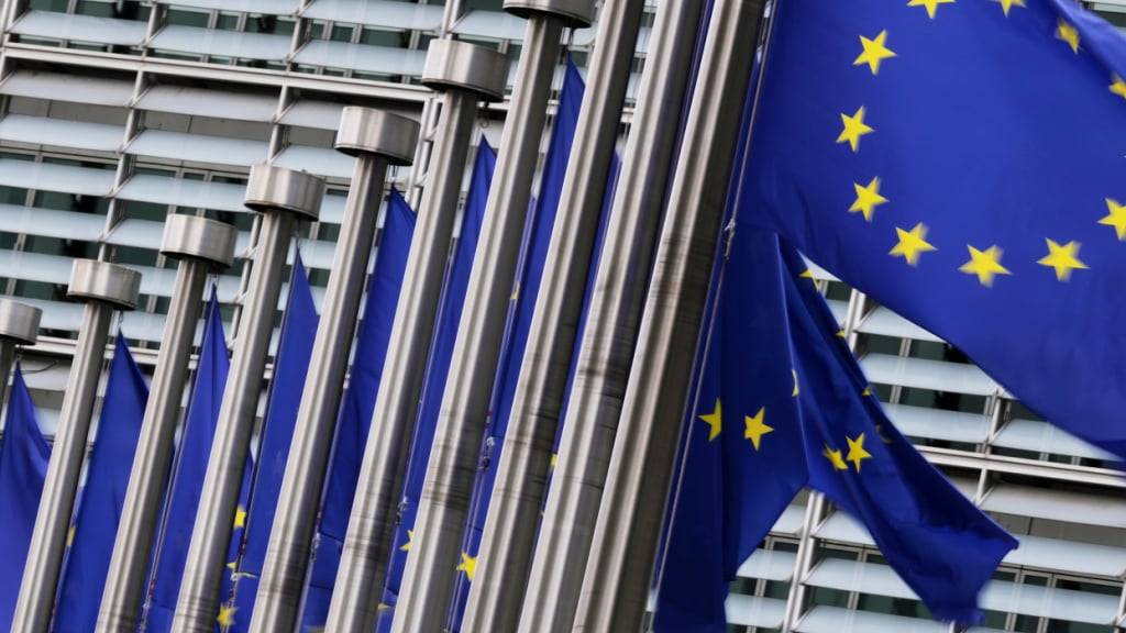 Die Flaggen der Europäischen Union flattern im Wind vor dem EU-Hauptquartier. Foto: Virginia Mayo/AP/dpa