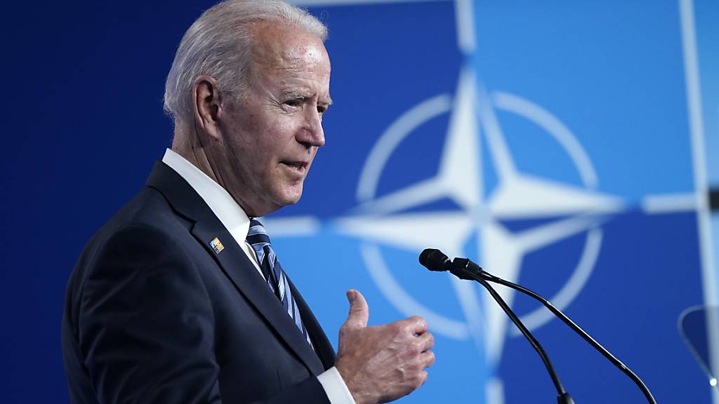 US-Präsident Joe Biden spricht auf einer Pressekonferenz während des Nato-Gipfels im Nato-Hauptquartier. Foto: Patrick Semansky/ AP/dpa