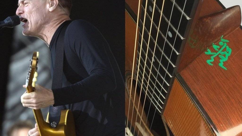 Ein ägyptischer Zollbeamter markierte eine von Bryan Adams' Gitarren kurzerhand mit Filzstift - sehr zum Ärger des Musikers (Bilder Keystone/Instagram Bryan Adams)