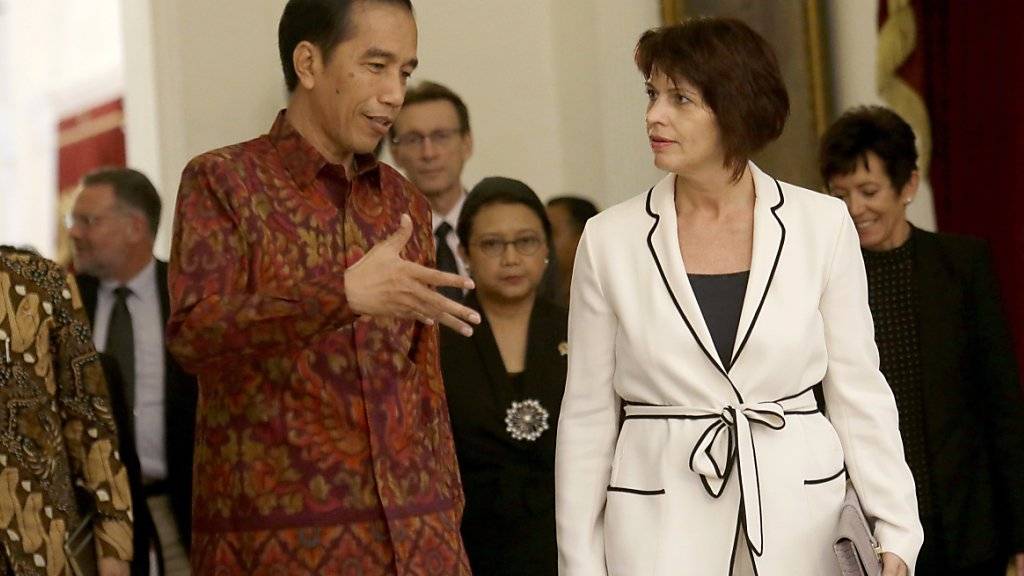 Widodo empfängt Leuthard im Präsidentenpalast in Jakarta: Indonesien wirbt bei der Schweiz für Investitionen in seine Infrastruktur.