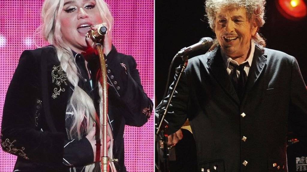 Kesha (l), Bob Dylan (r) und vier weitere MusikerInnen haben soeben das Album «Universal Love» herausgebracht mit Liebeslied-Klassikern, in denen die Geschlechterrollen variiert werden.